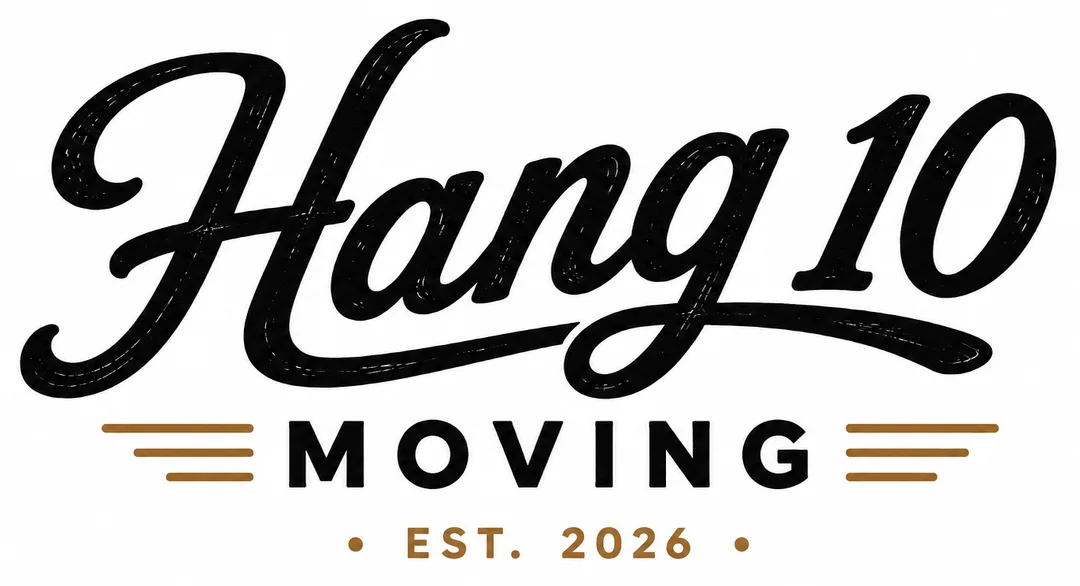 A logotype that says, Hang 10 Moving - EST. 2026